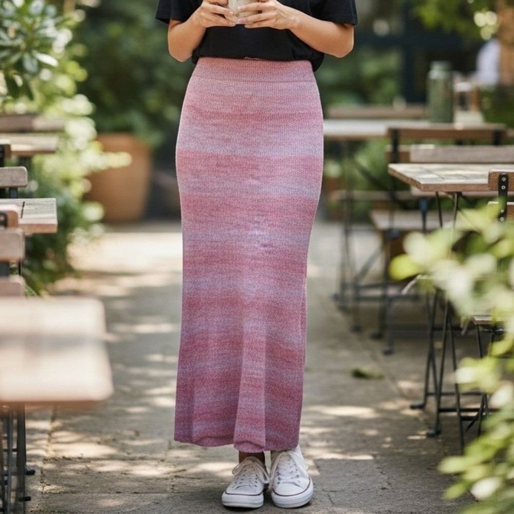 Free People Leanna Swit Sweater Maxi Skirt In XS Pink Marled Wool Alpaca Blend